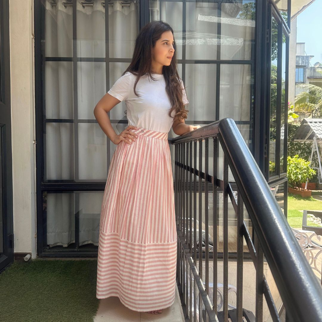 Nicobar Pink Striped Skirt