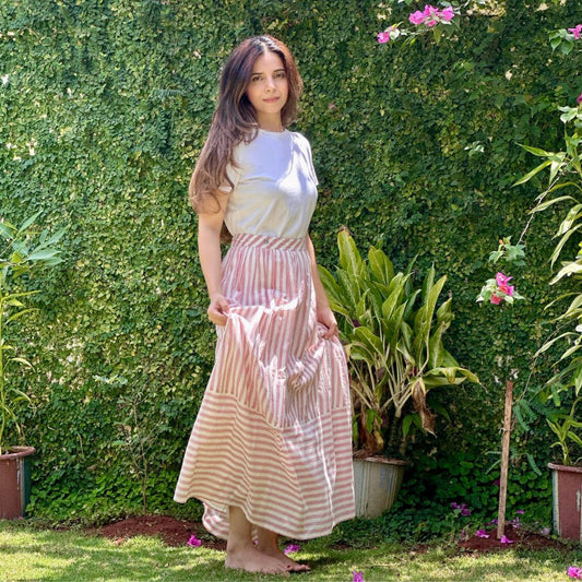Nicobar Pink Striped Skirt